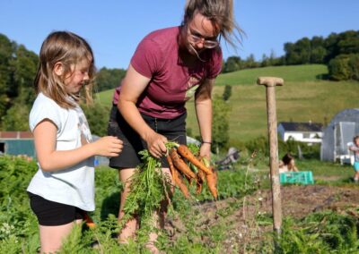 Gemeinsame Gartenarbeit auf dem Solawi-Feld des Tiggeshofs